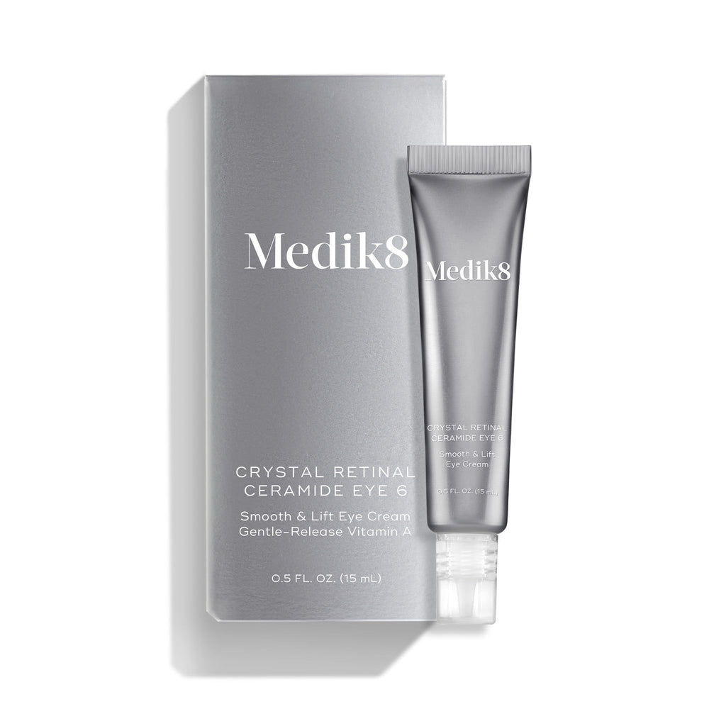 Medik8 Crystal Retinal Eye 6 close-up shows hydrated, refined eye-area skin.