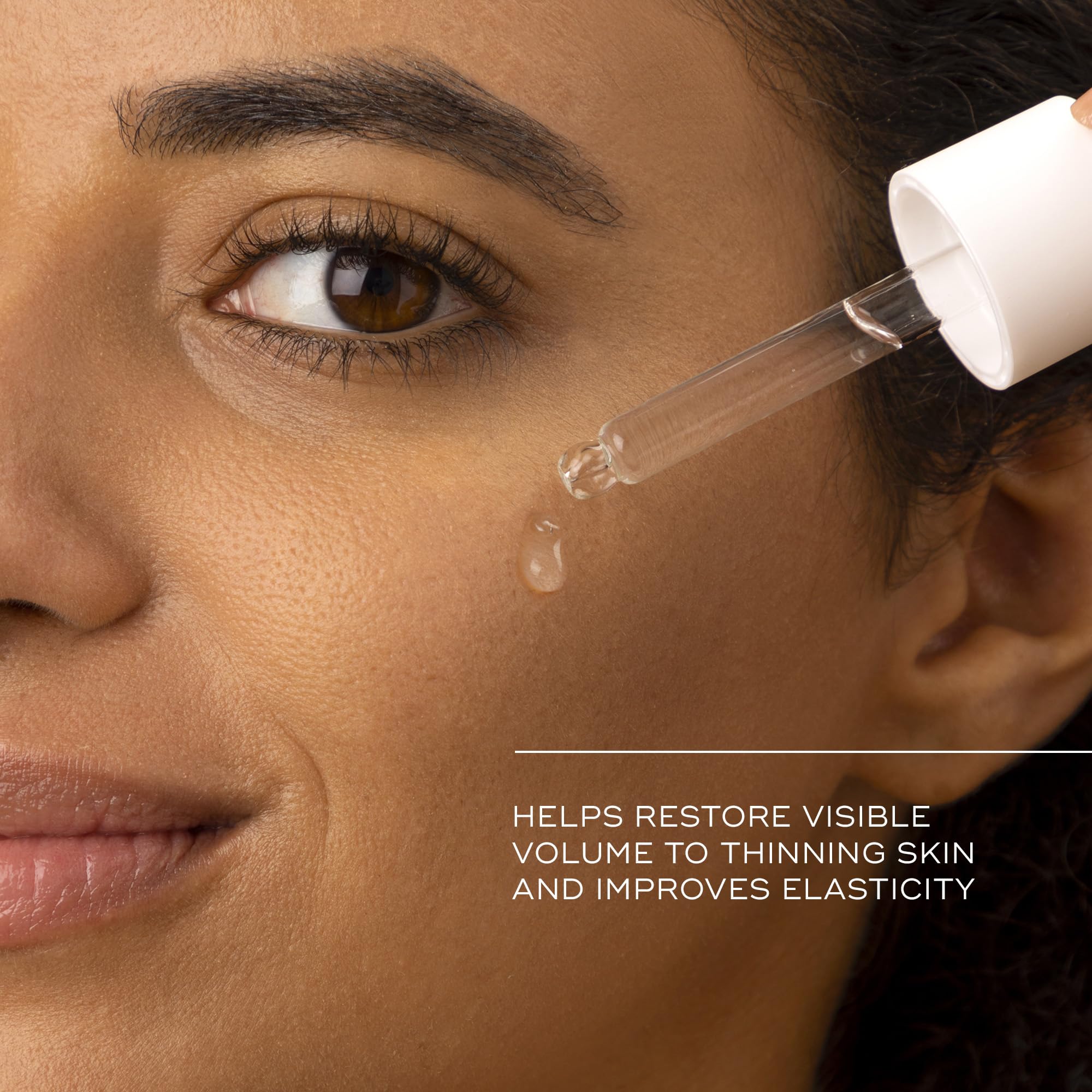 Medik8 Liquid Peptides application pump shows easy, quick penetration on skin.