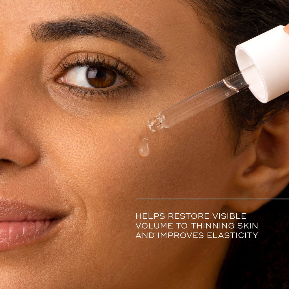 Medik8 Liquid Peptides application pump shows easy, quick penetration on skin.