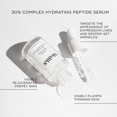 Medik8 Liquid Peptides serum on skin finish suggests smoother texture and firmness.