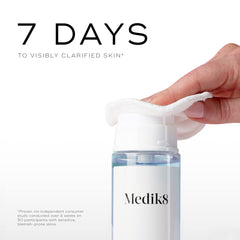 Medik8 Press and Clear bottle closeup highlights easy application for oil control.