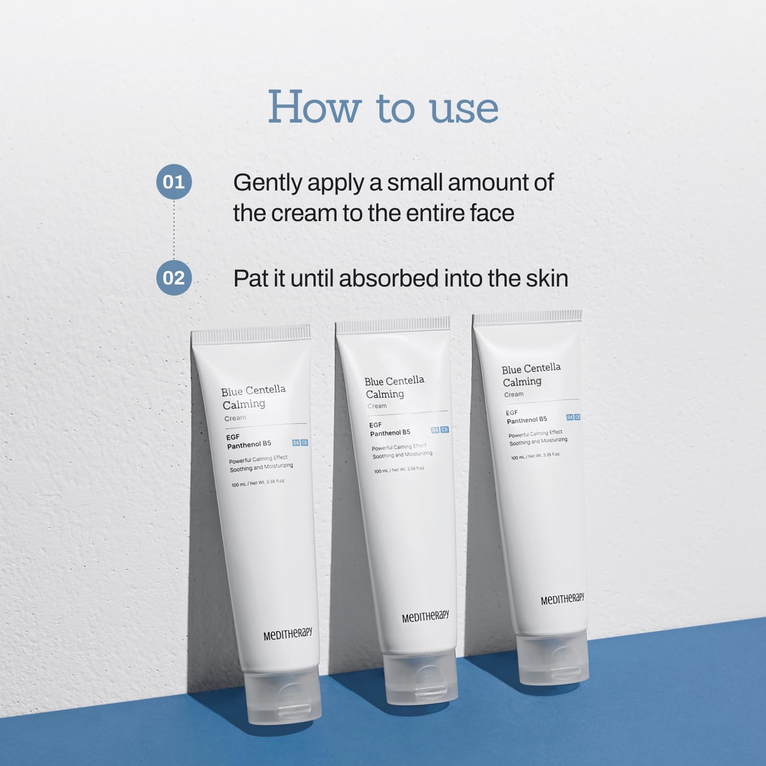 MEDITHERAPY Blue Centella Calming Cream closeup demonstrates non-irritating, worry-free skincare