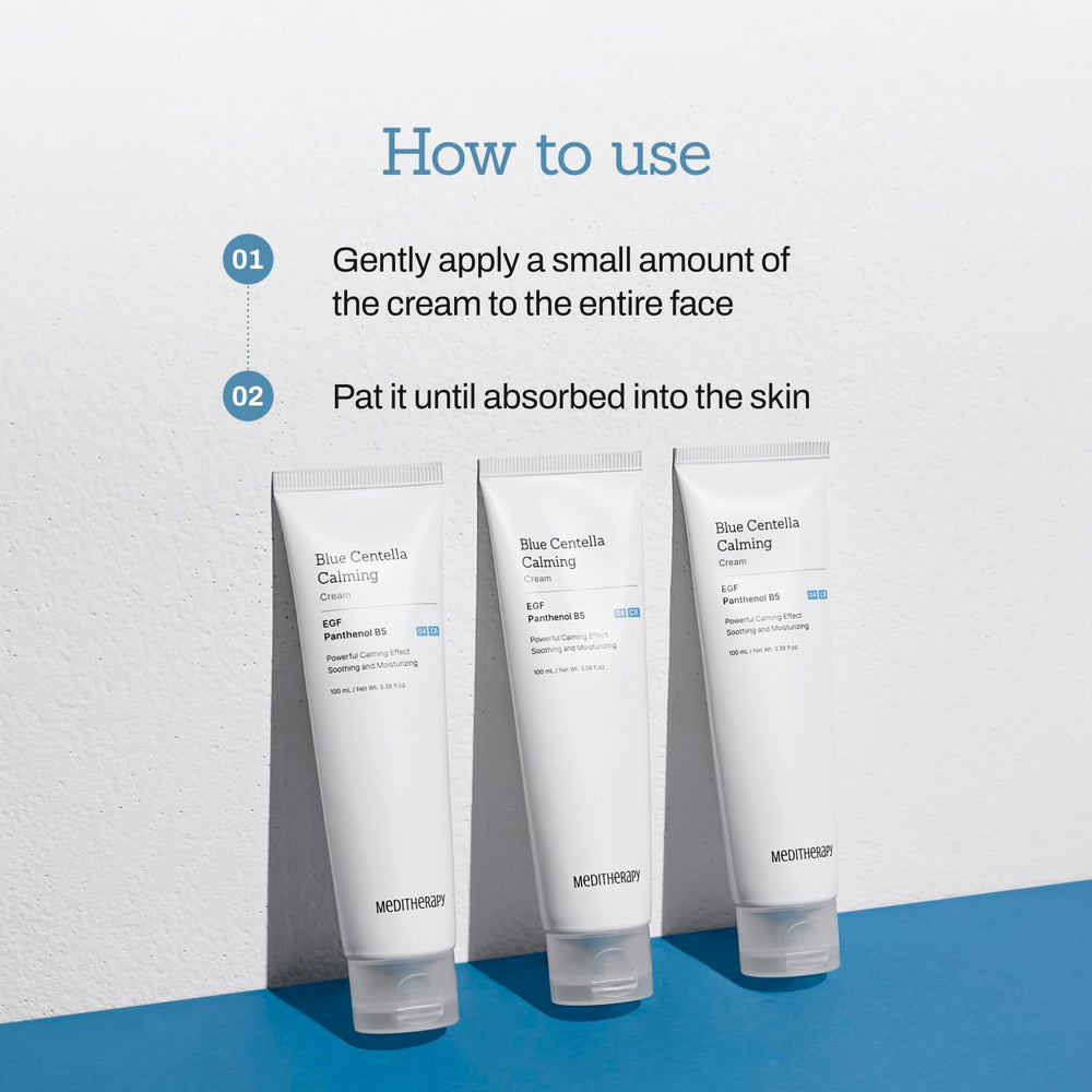 MEDITHERAPY Blue Centella Calming Cream closeup demonstrates non-irritating, worry-free skincare
