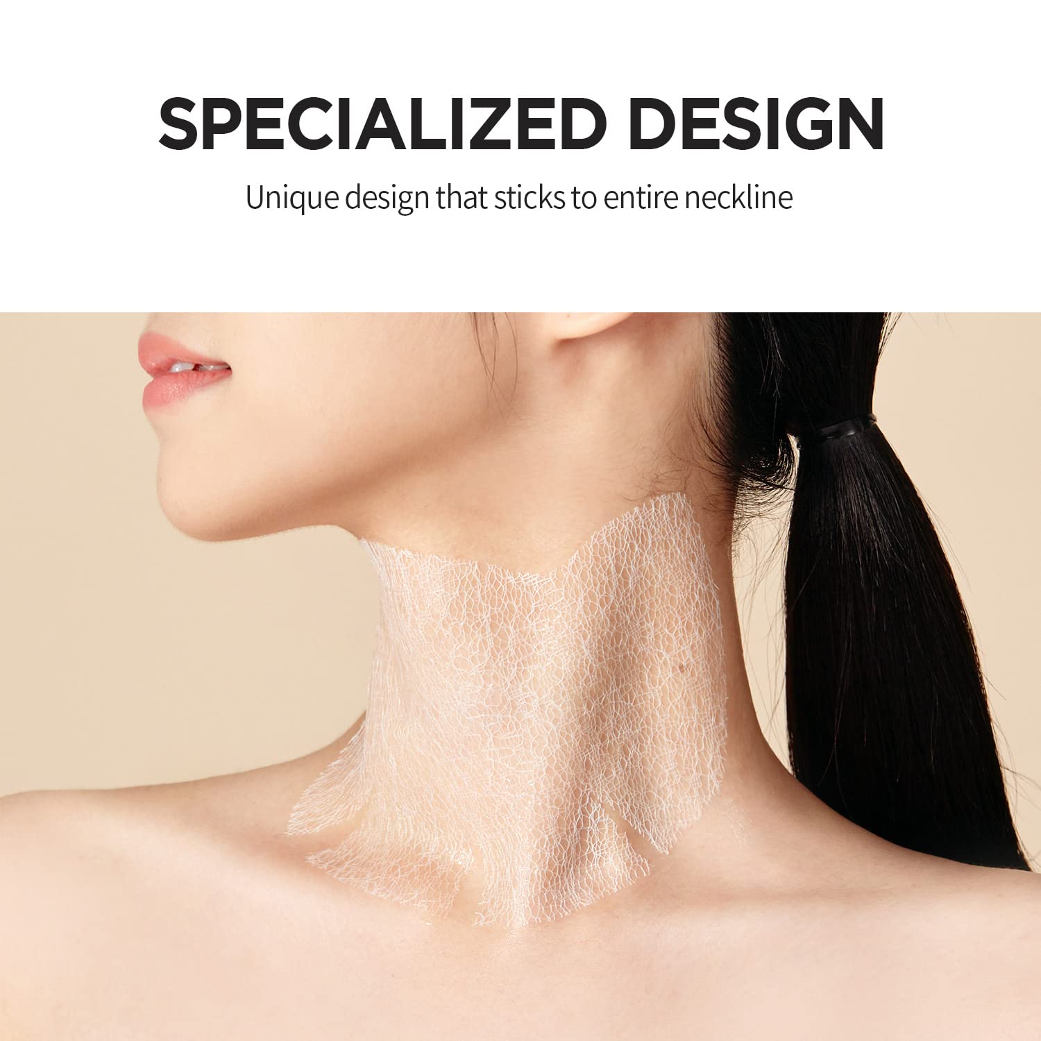 Meditherapy neck mask closeup highlights collagen-inspired lifting and smooth neck texture
