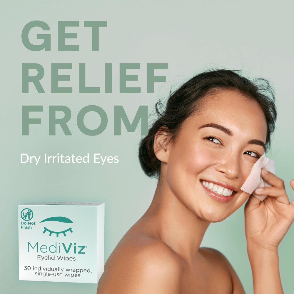 MEDIVIZ EyeLove wipes single-use packets enable on-the-go cleansing.