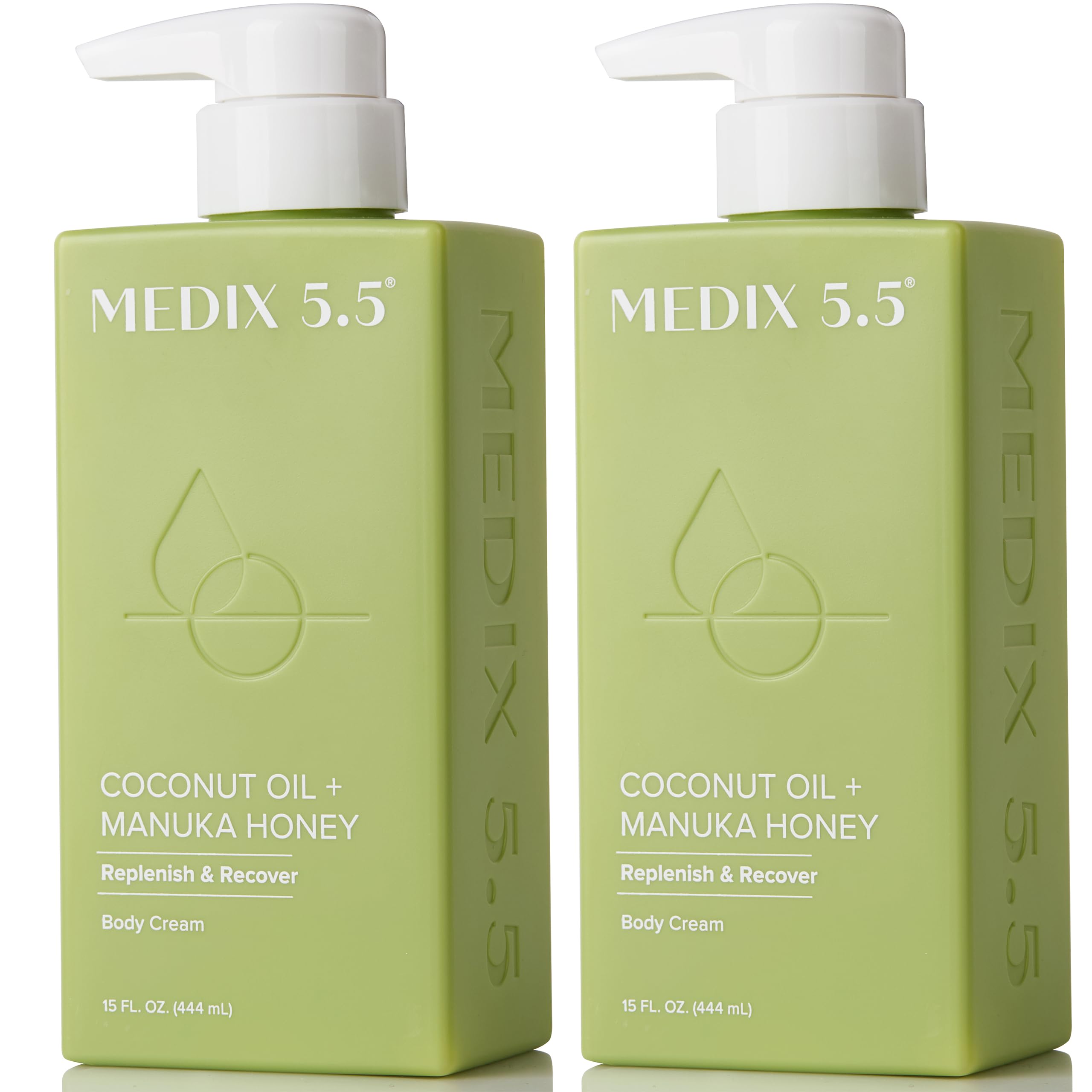 Medix 5.5 coconut oil lotion bottle delivering intense hydration for dry skin.