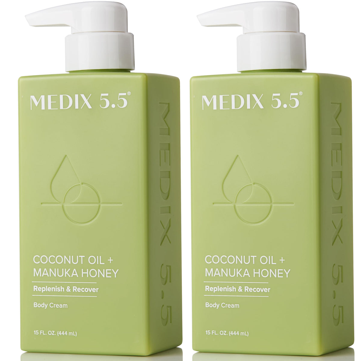 Medix 5.5 coconut oil lotion bottle delivering intense hydration for dry skin.
