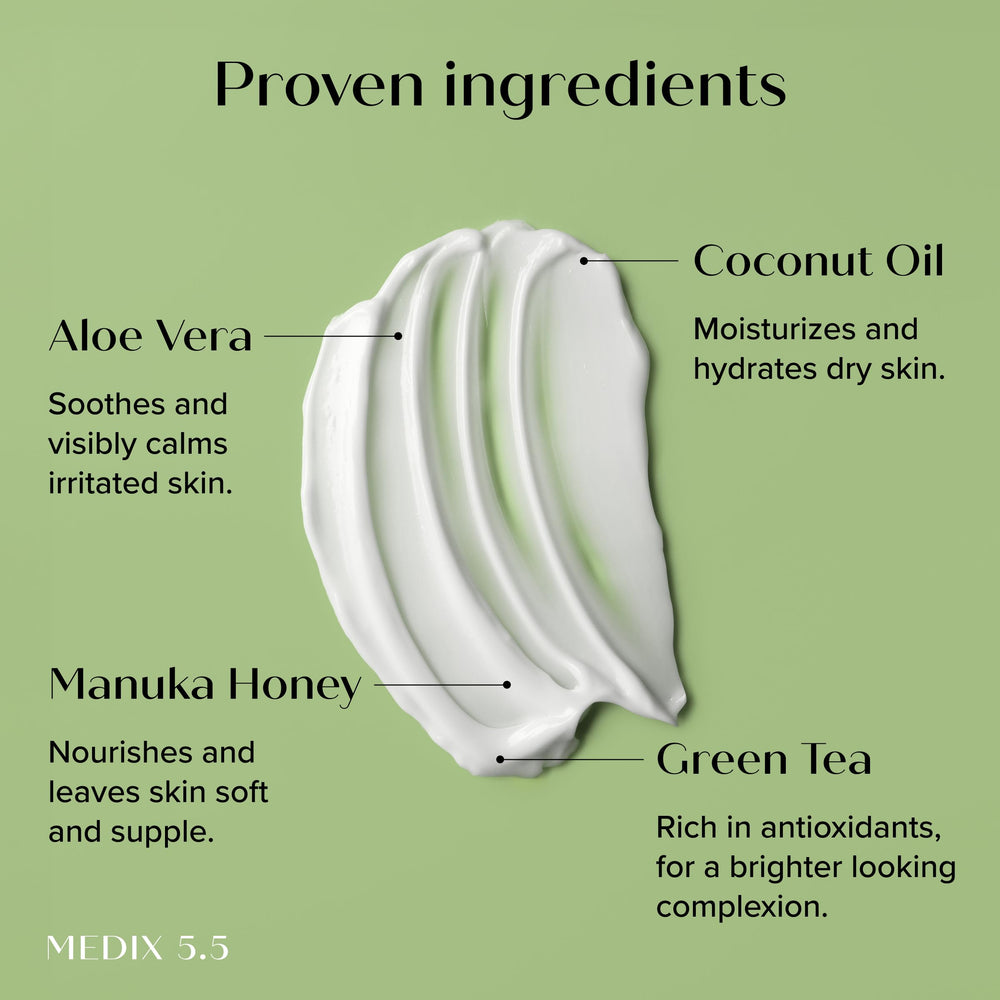 Medix 5.5 Coconut Oil Manuka Honey Body Cream combines moisture and soothing nourishment.