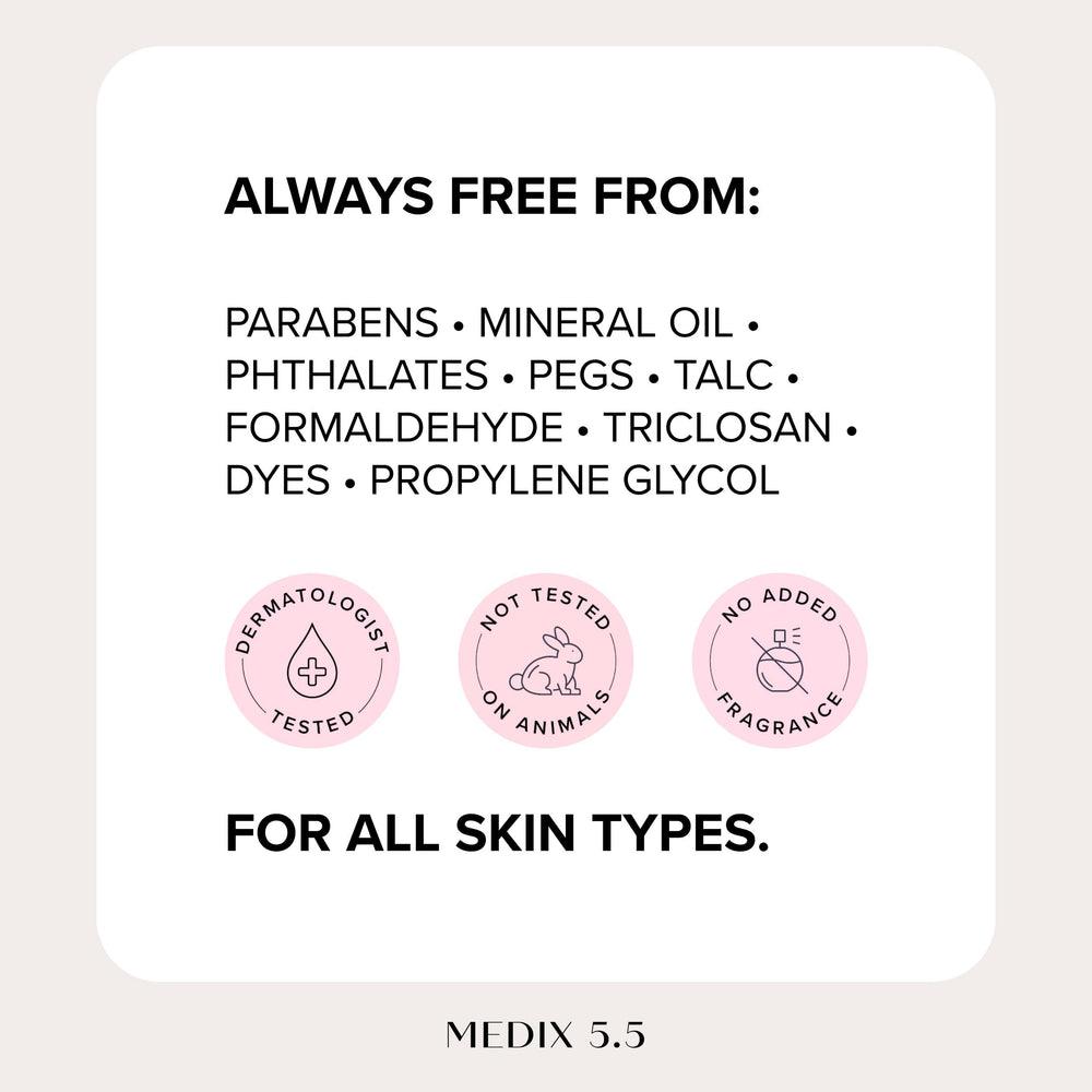 Medix 5.5 dermatologist-tested label on tub for reliable daily-care option.