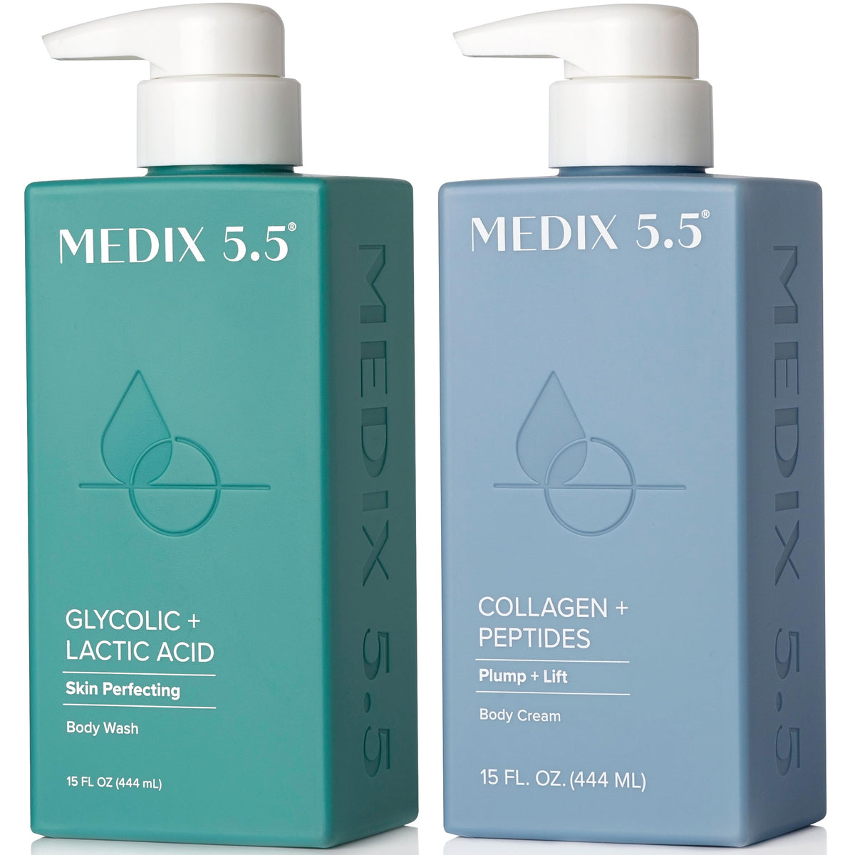 Medix 5.5 Exfoliating Wash bottle foaming action promotes gentle cleansing for refreshed, smoother skin.