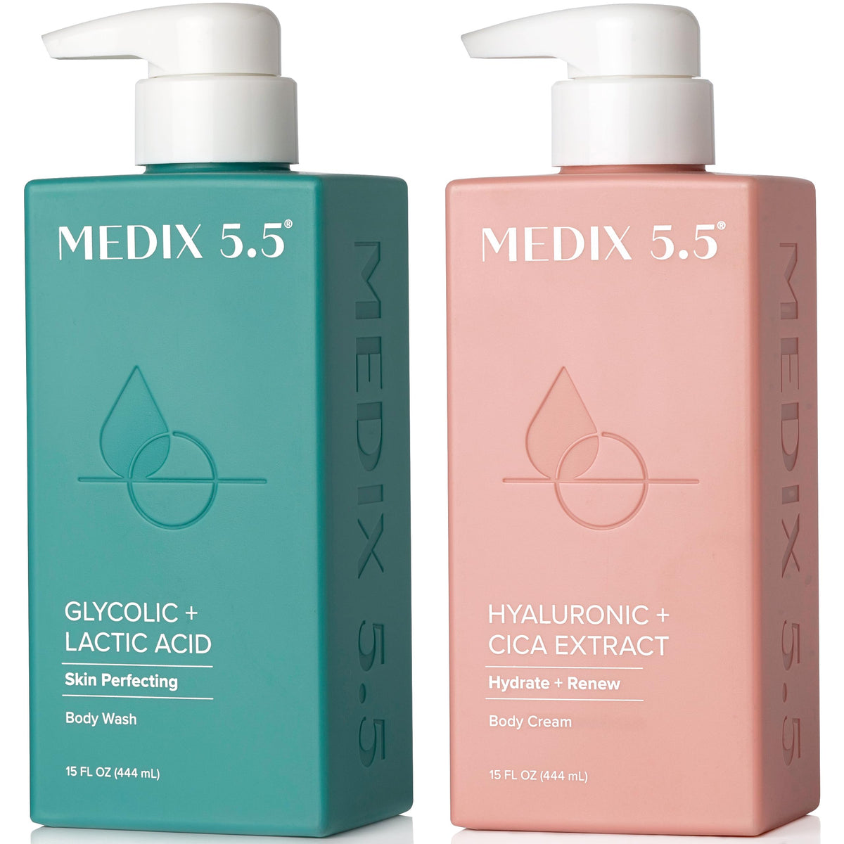 Medix 5.5 exfoliating wash bottle close-up showing glycolic-lactic foam for smoother skin