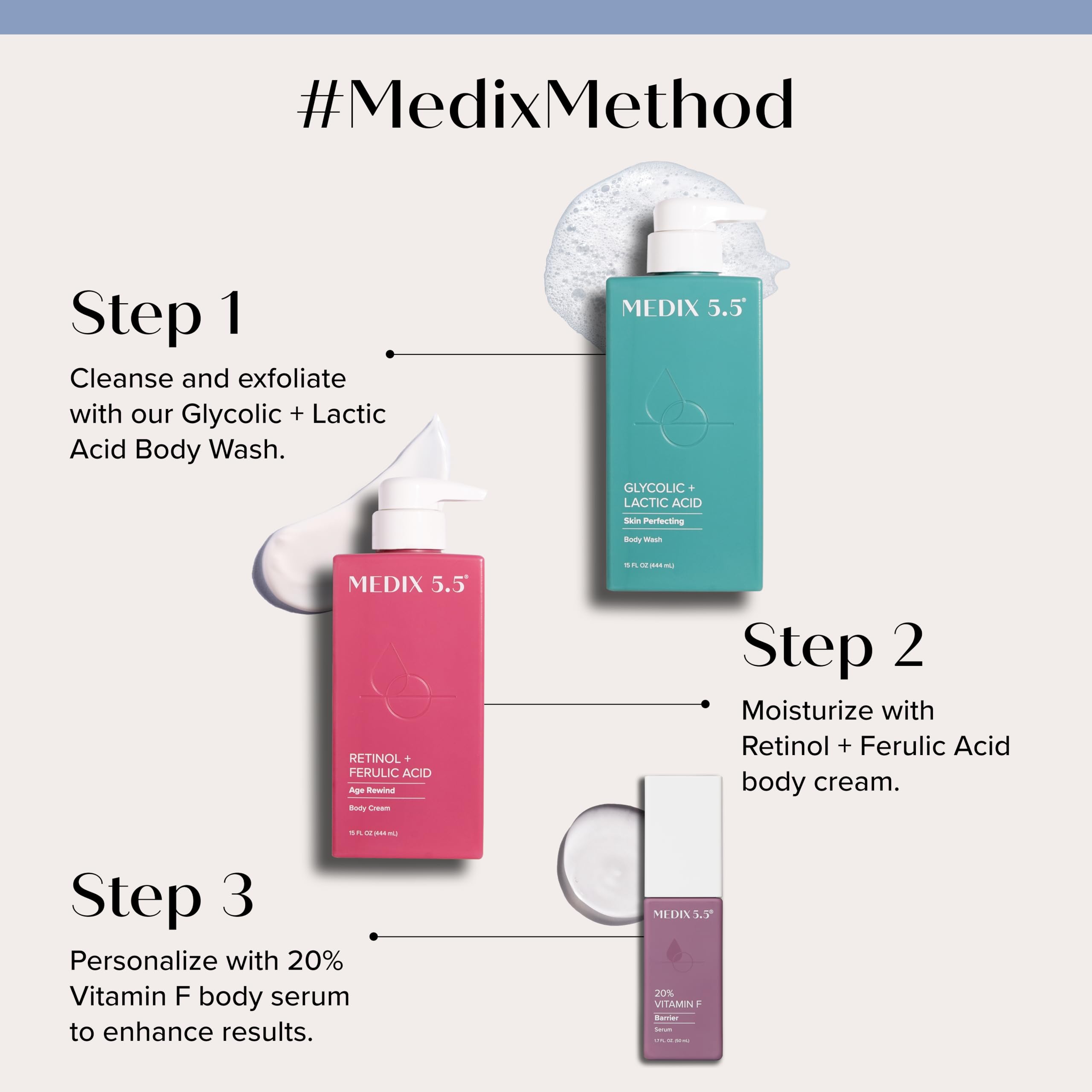 Medix 5.5 Glycolic Foaming Wash bottle promotes clearer skin through gentle exfoliation.