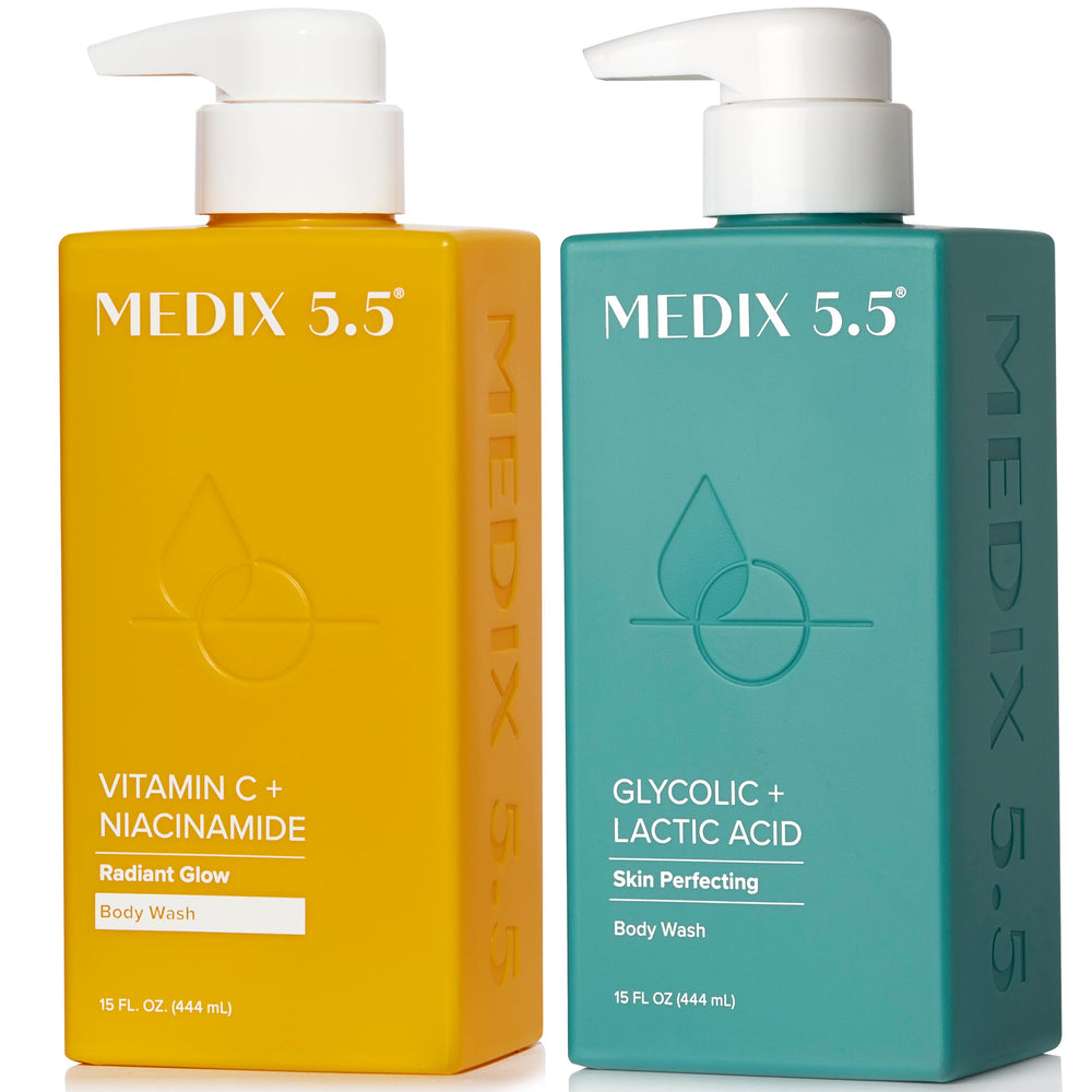 Medix 5.5 Glycolic-Lactic Body Wash bottle with gentle exfoliation for smoother skin