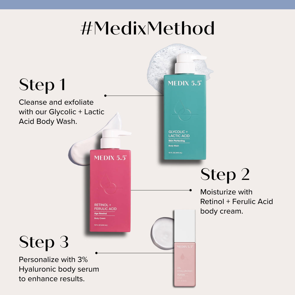 Medix 5.5 hyaluronic acid booster serum pump highlighting deep hydration