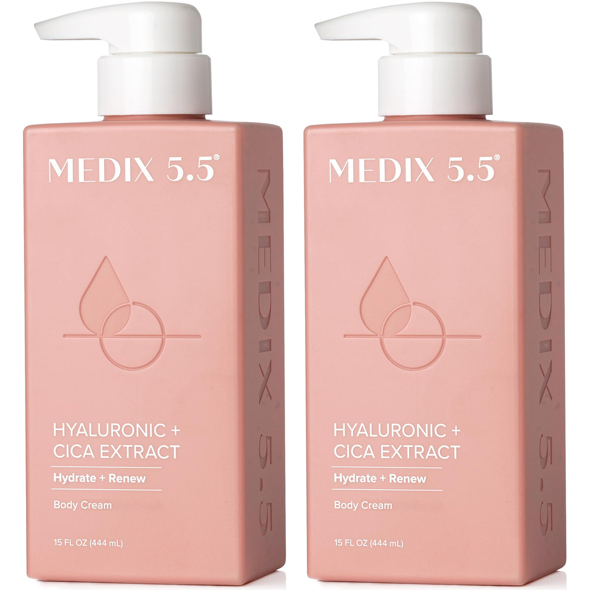 Medix 5.5 Hyaluronic Acid Cream Body Lotion bottle closeup shows rich hydration for everyday use.