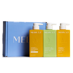 Medix 5.5 Nourish & Glow 3PC set front with gift packaging for daily moisturizing routine.