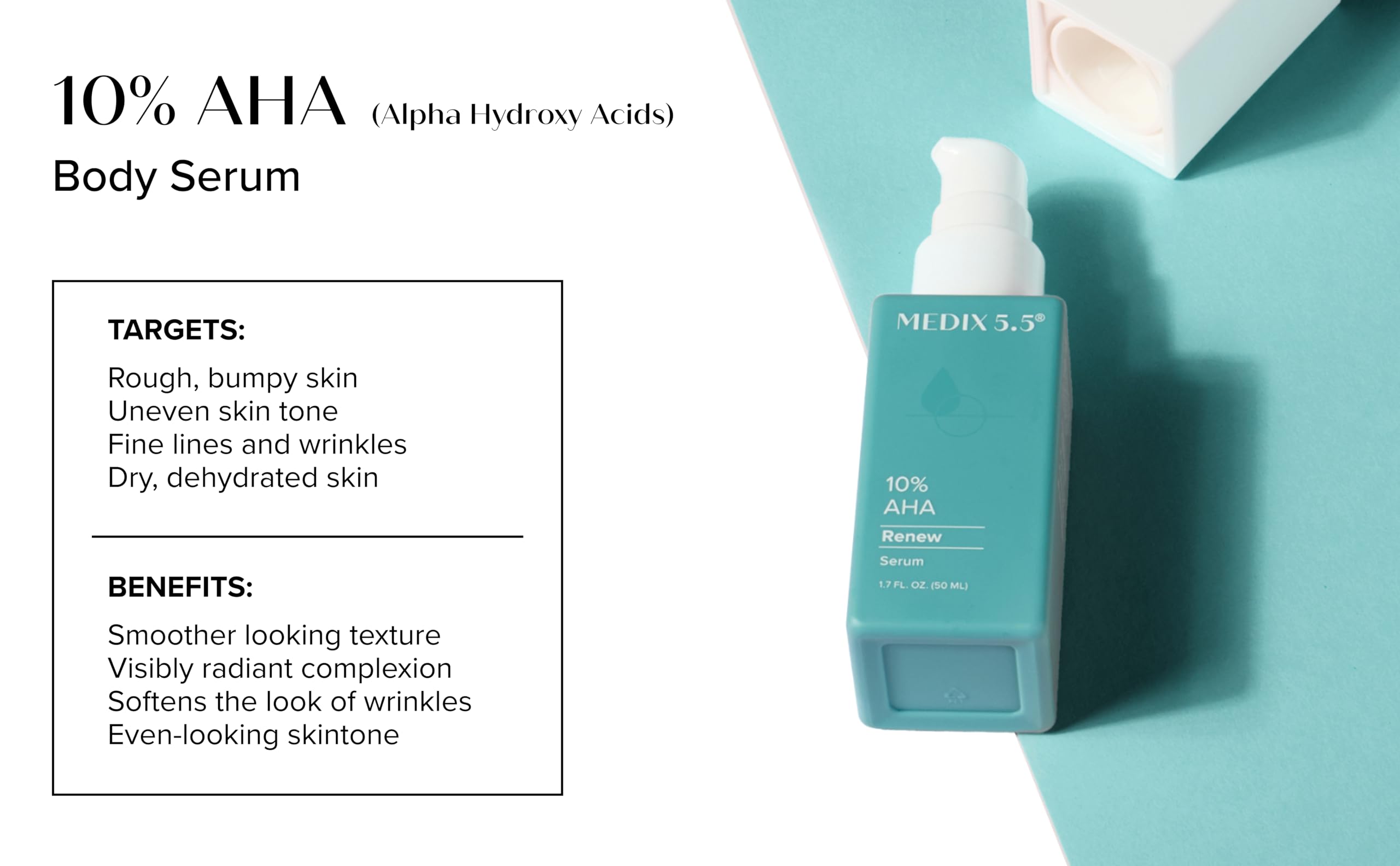 Medix 5.5 packaging label highlighting exfoliation and non-rinse use