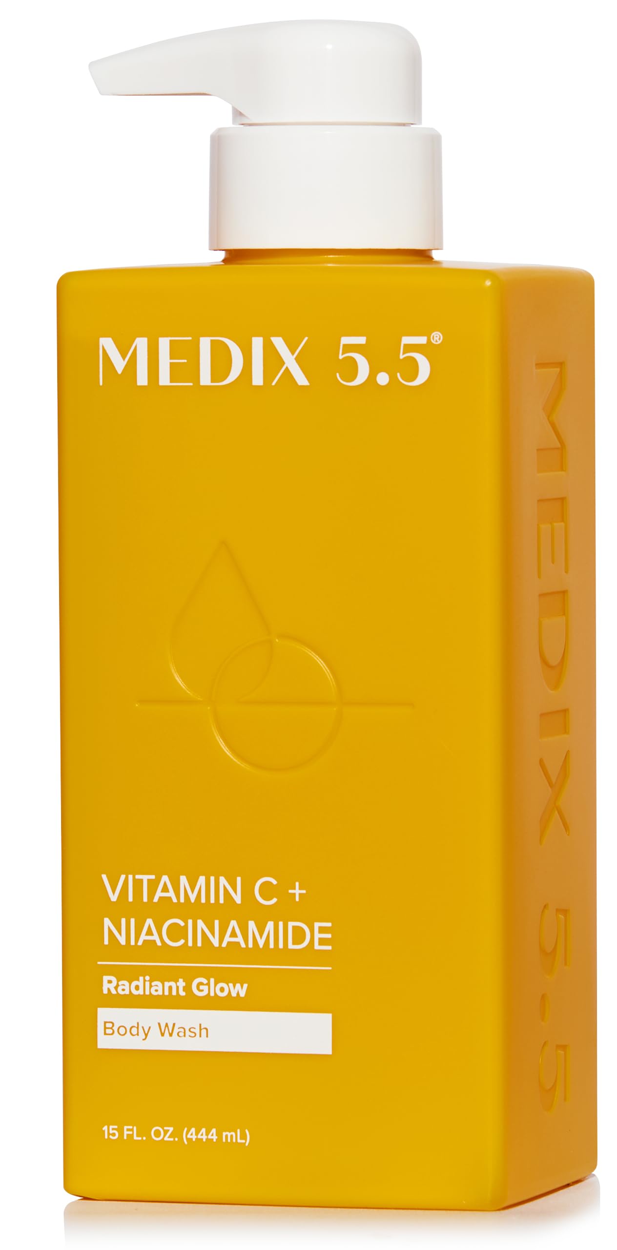 Medix 5.5 Radiant Glow vitamin C body wash bottle — gentle cleanse for radiant skin.