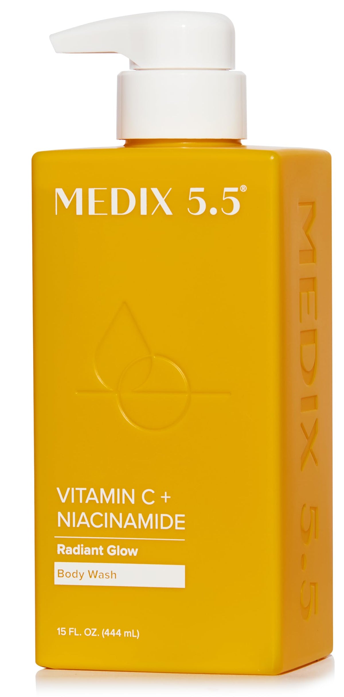 Medix 5.5 Radiant Glow vitamin C body wash bottle — gentle cleanse for radiant skin.