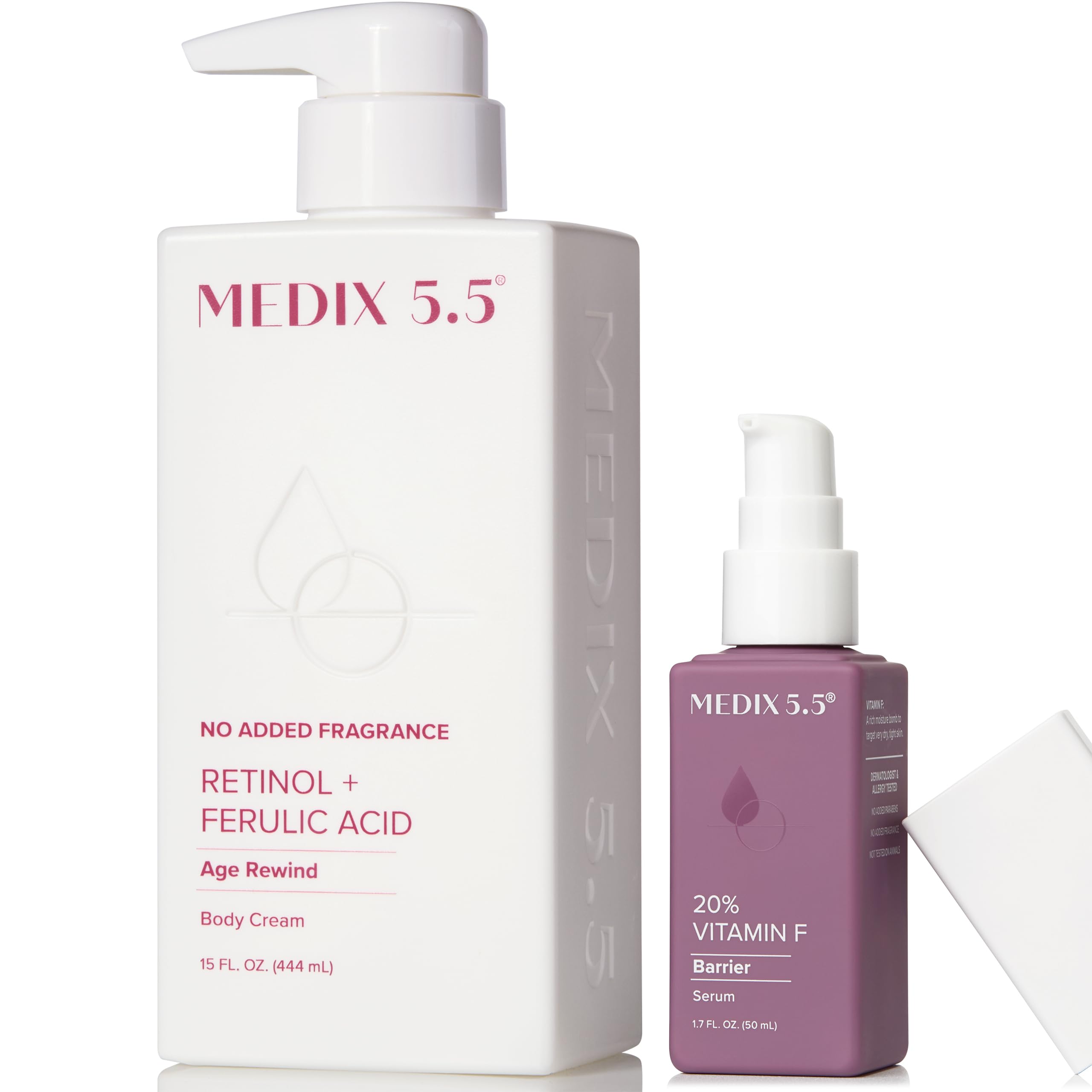Medix 5.5 Retinol Body Lotion bottle shows smooth texture for aging skin support.
