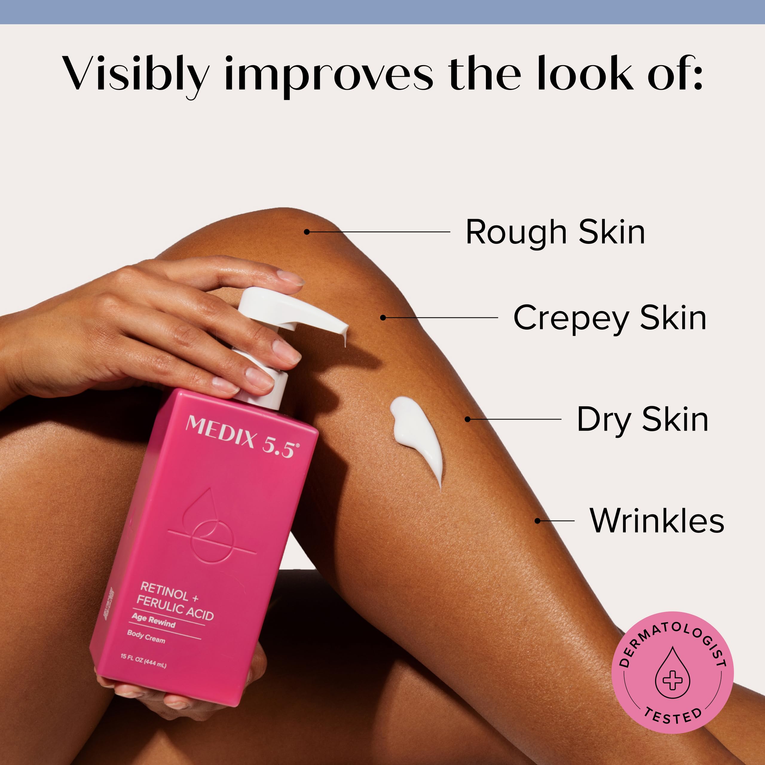 Medix 5.5 Retinol Body Lotion label highlights nourishing ingredients
