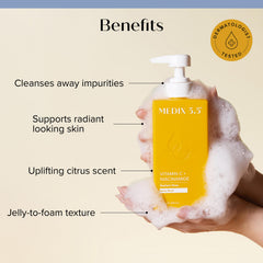 Medix 5.5 Vitamin C Body Wash bottle promotes bright, even-toned skin