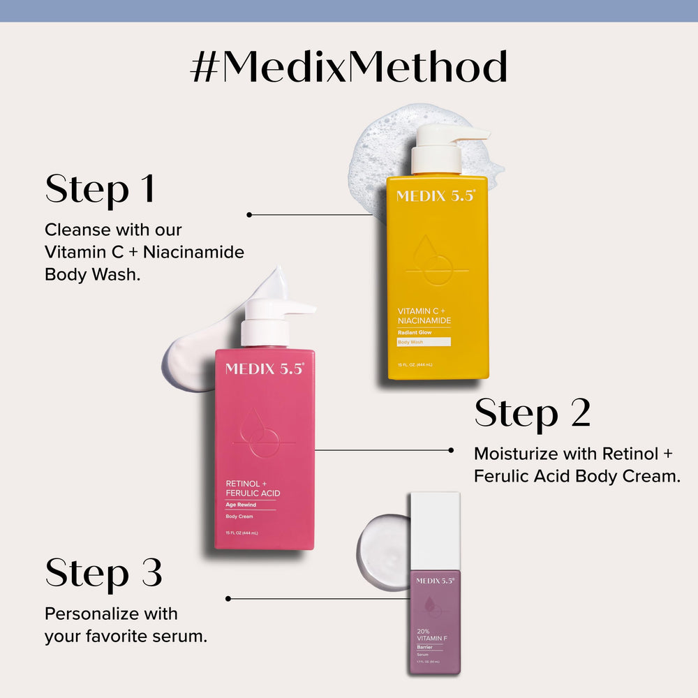 Medix 5.5 Vitamin C Body Wash lather highlights smooth skin feel