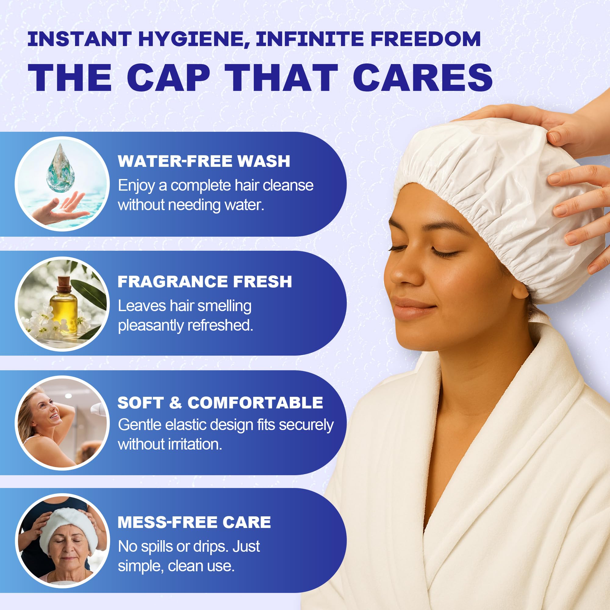 MedVance No Rinse Cap features alcohol-free, pH-balanced formula for sensitive skin