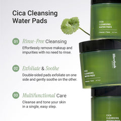 Meebak Cica Cleansing Water Pads micellar removal on pad illustrates quick makeup removal routine