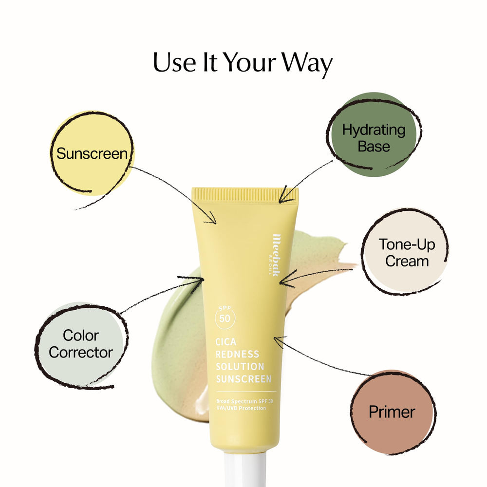 Meebak Cica Redness Correcting Sunscreen SPF 50 | Color-Correcting Moi ...