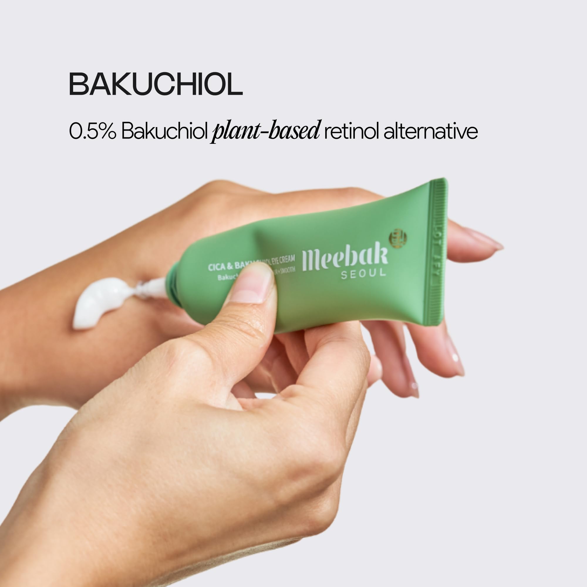 Meebak eye cream caffeine tube showing cooling effect for refreshed eyes