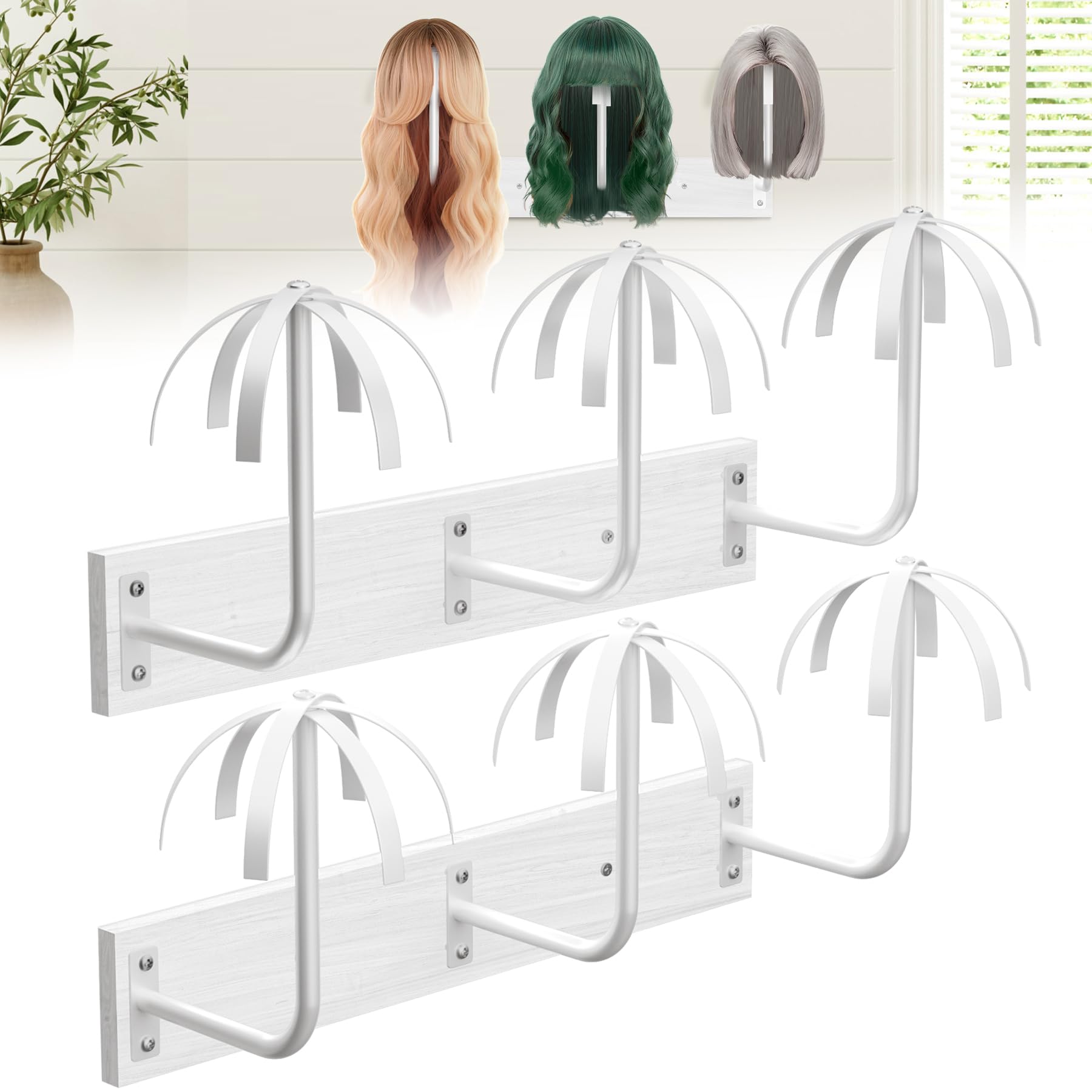 MEEMENG wig holder wall-mounted stores up to six wigs neatly for tangle-free drying.