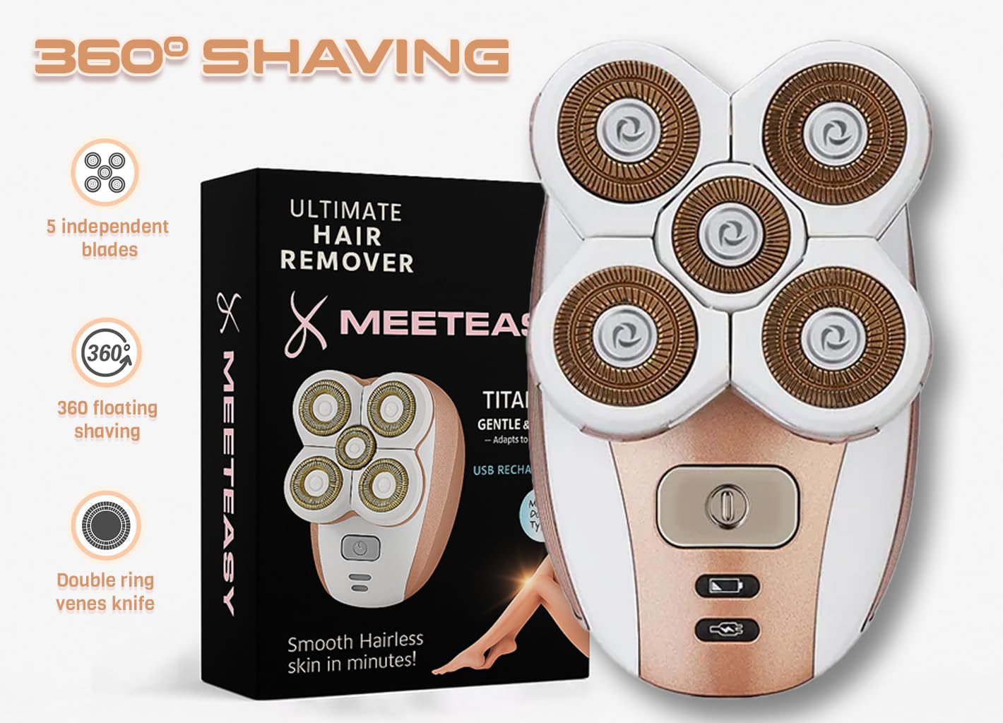 Meeteasy Electric Leg Shaver close-up blade shows precision for smooth legs.