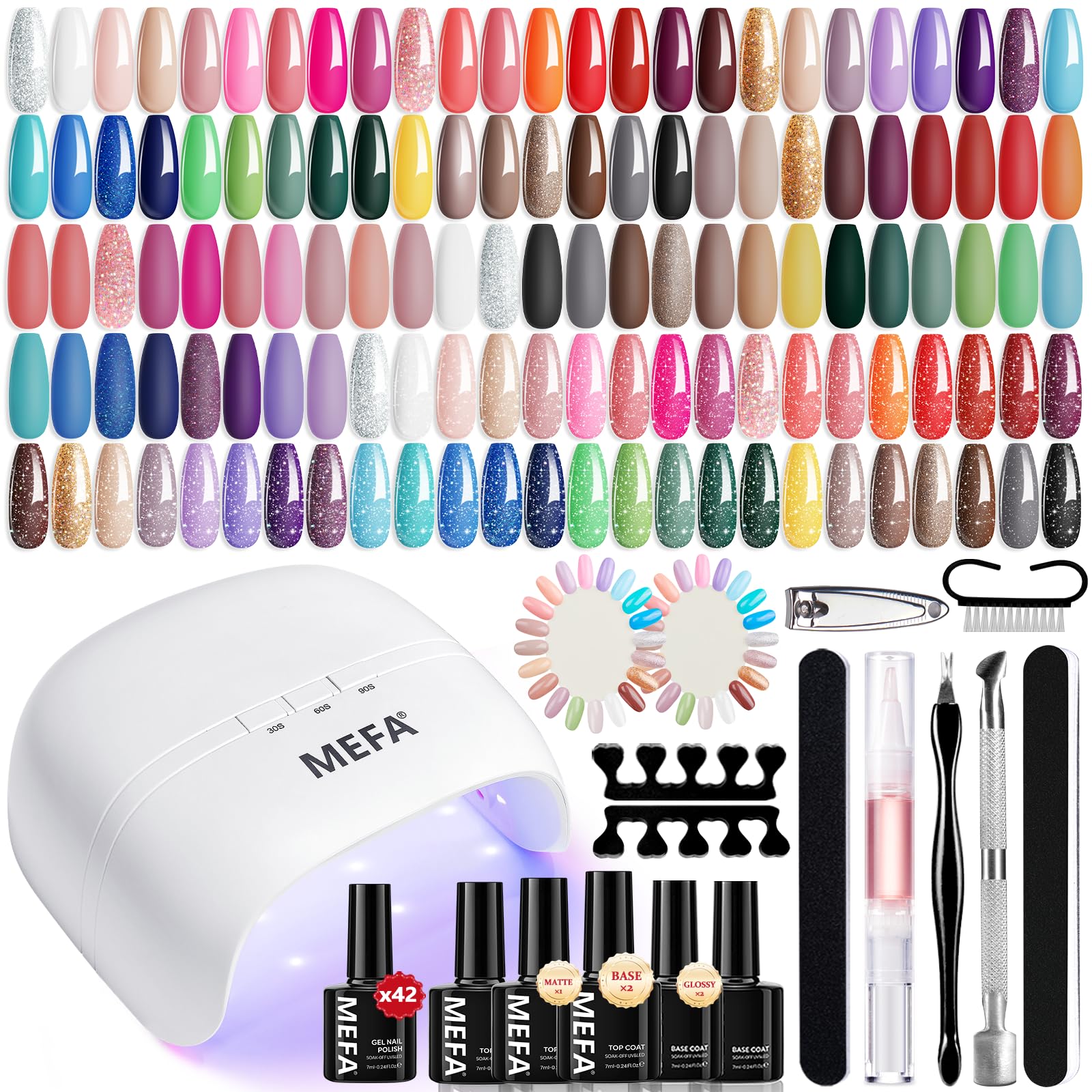 MEFA 42-color gel polish set with vibrant shades for diverse looks