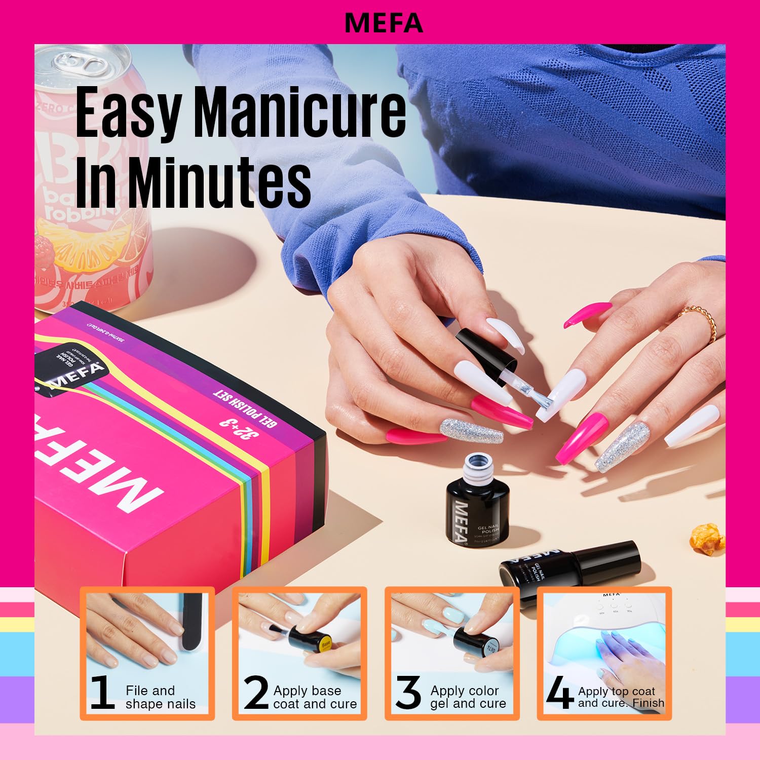 MEFA base and top coat compatibility shown beside the polish bottle.