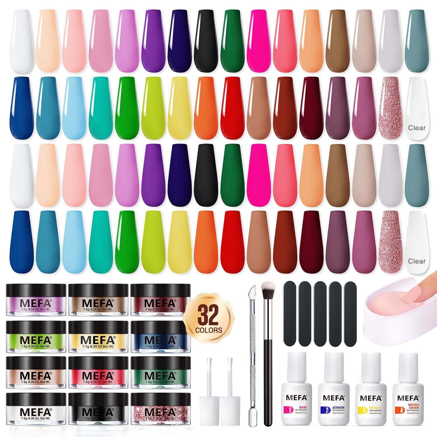 MEFA dip powder kit color swatches for easy at-home nail art.