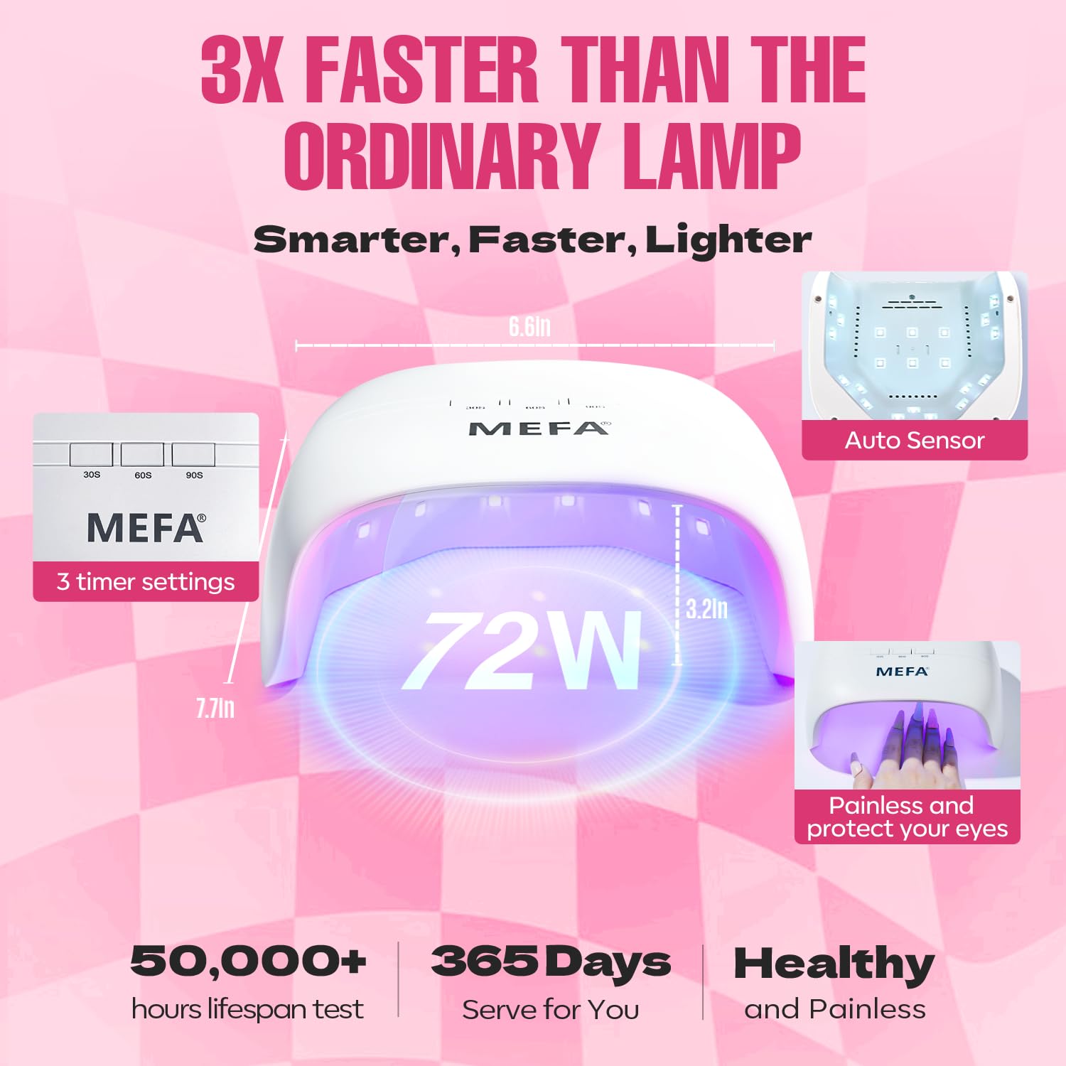 MEFA dual-source lamp ensures even curing across nails