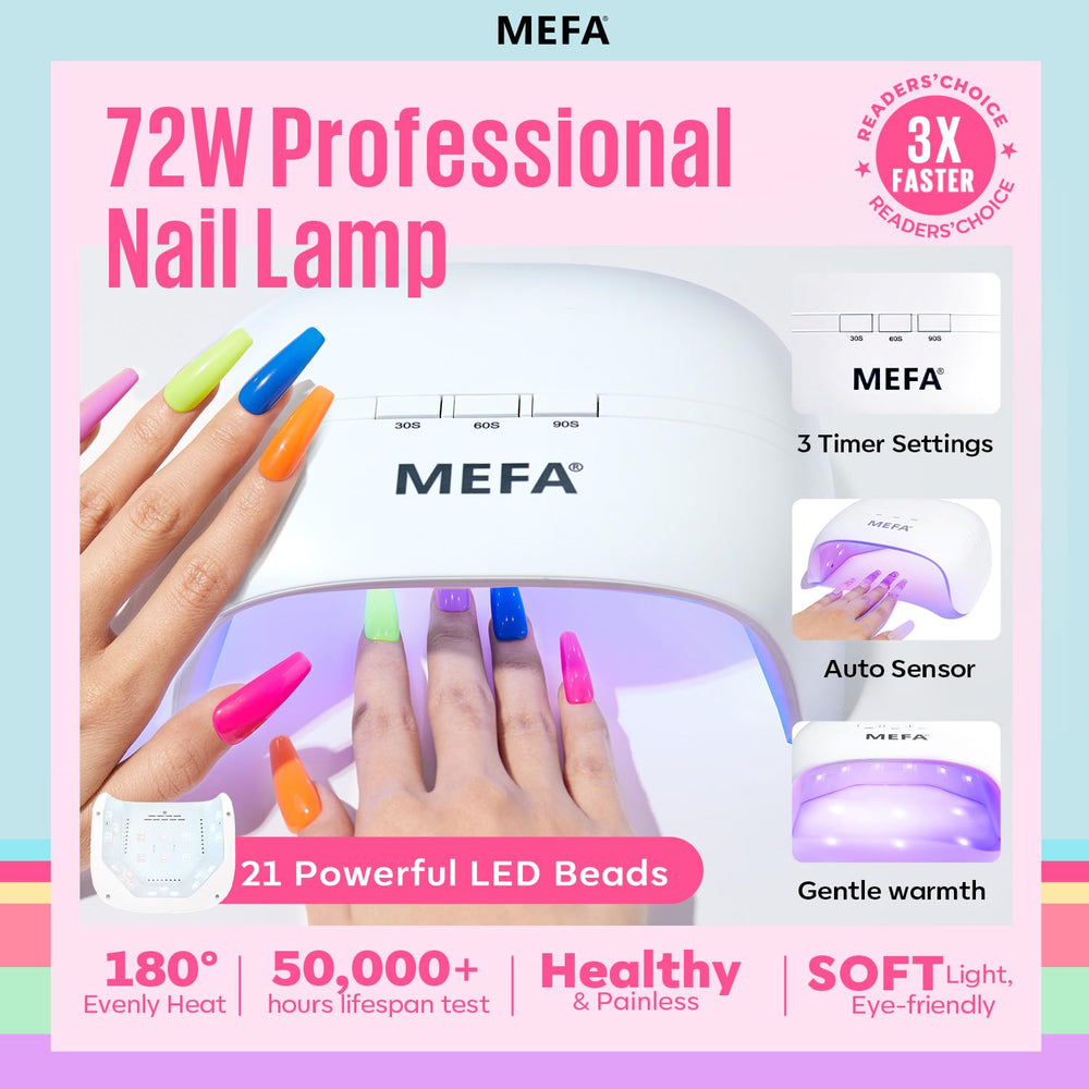 Manicure under MEFA lamp illustrating quick-dry session
