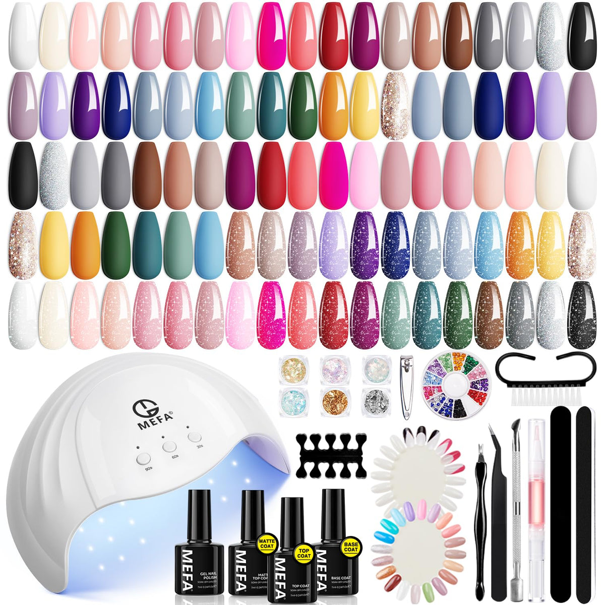 MEFA gel nail-kit with 72W LED lamp for quick drying during home manicure