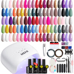 MEFA gel nail kit with 72W LED lamp for quick at-home manicures.