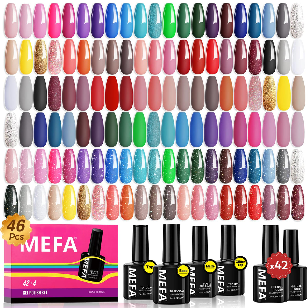 MEFA Gel Nail Polish Kit color display shows vibrant shades for creative nails.