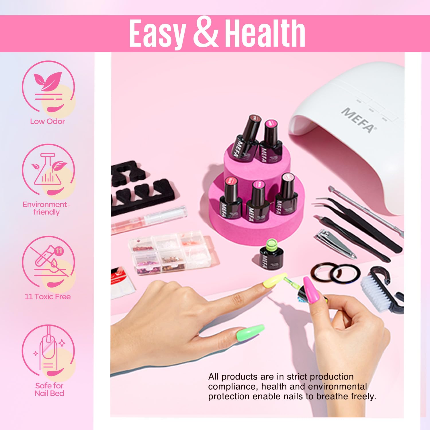 MEFA glitter top coat adds sparkle for party-ready nails.