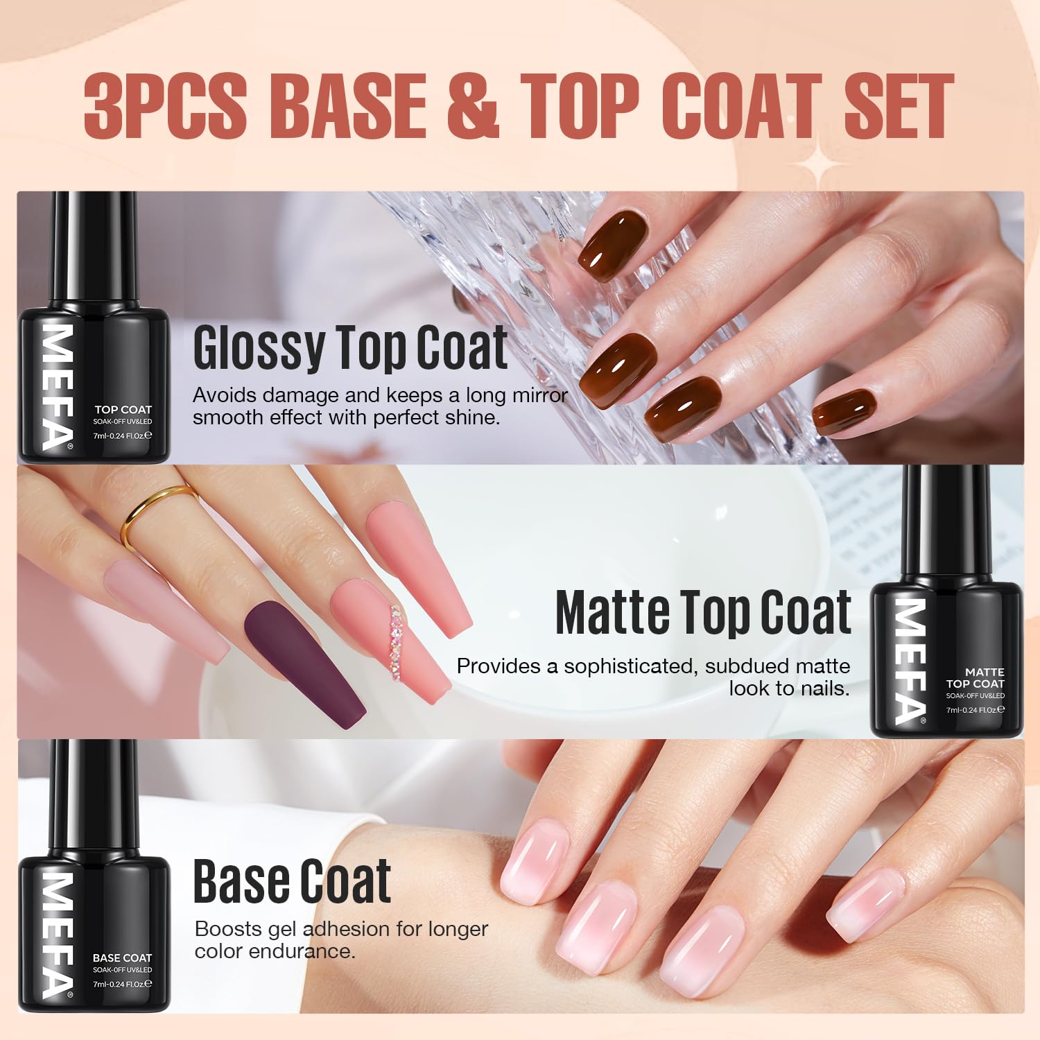 MEFA matte top coat 7ml creates a chic non-glossy look