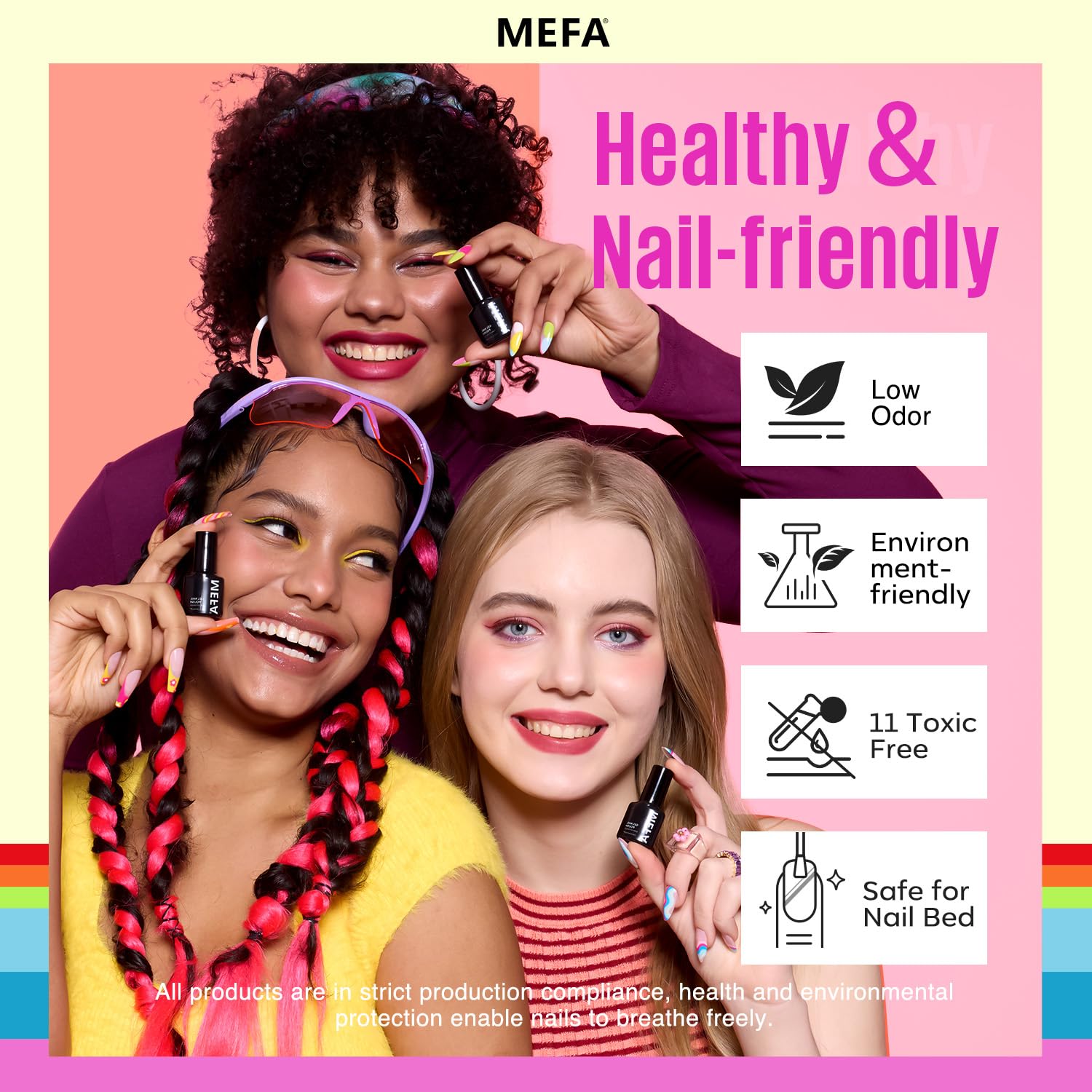 MEFA fall tone gel colors in action on neatly manicured nails.