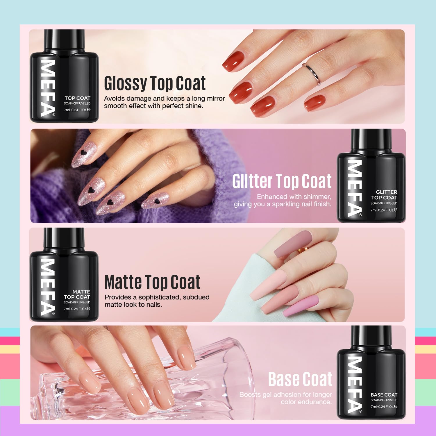 MEFA gel polish demonstrates brush-stroke-free self-leveling texture