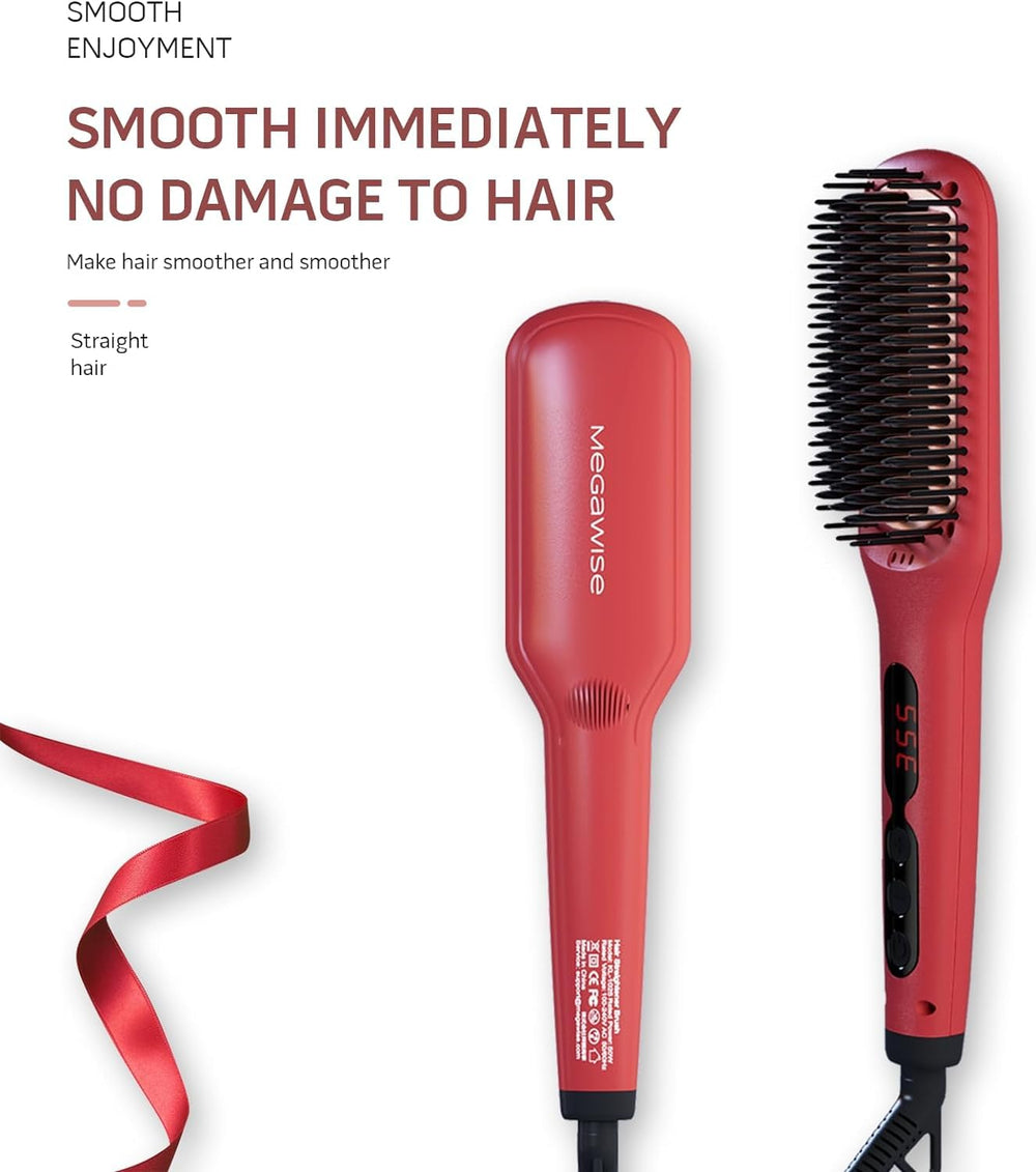 Close-up of MEGAWISE Pro ionic straightener brush heat teeth for fast styling