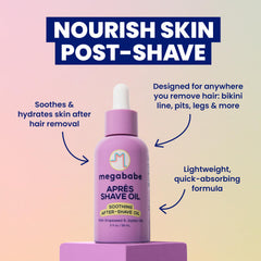 Megababe Après Shave Oil underarms after hair removal delivers smooth, comfortable skin