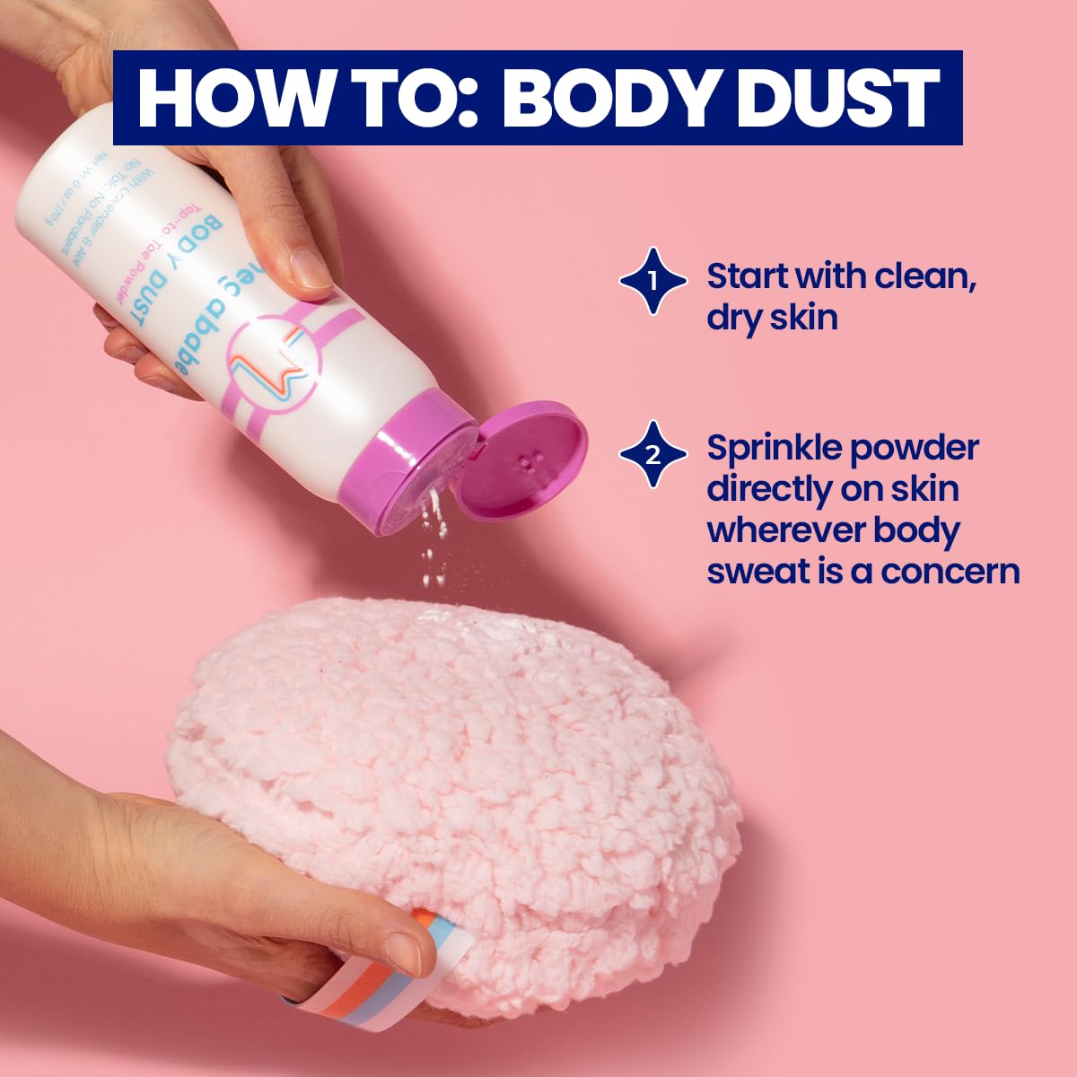 Megababe Body Dust lavender-aloe-scent closeup highlights calming lavender and soothing aloe