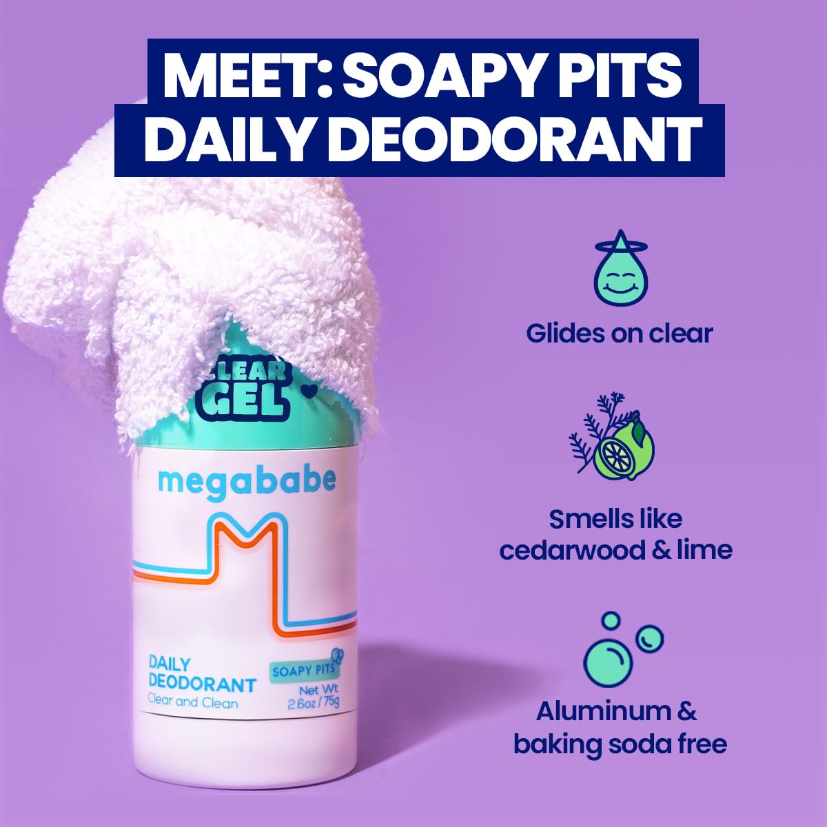 Axila limpia con Megababe Daily Deodorant, sin residuos blancos