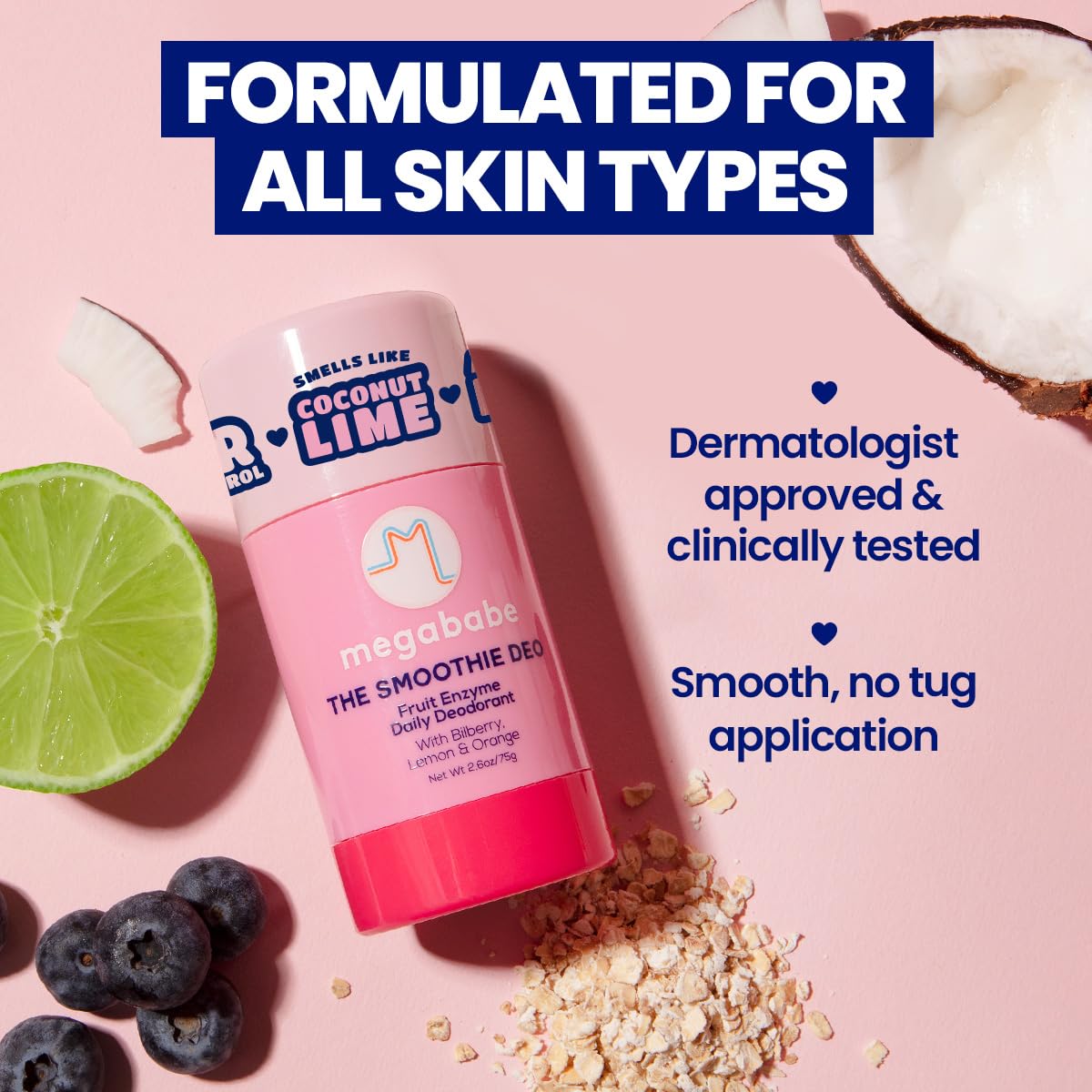 Megababe Daily Deodorant fruit enzymes nourish and brighten skin.